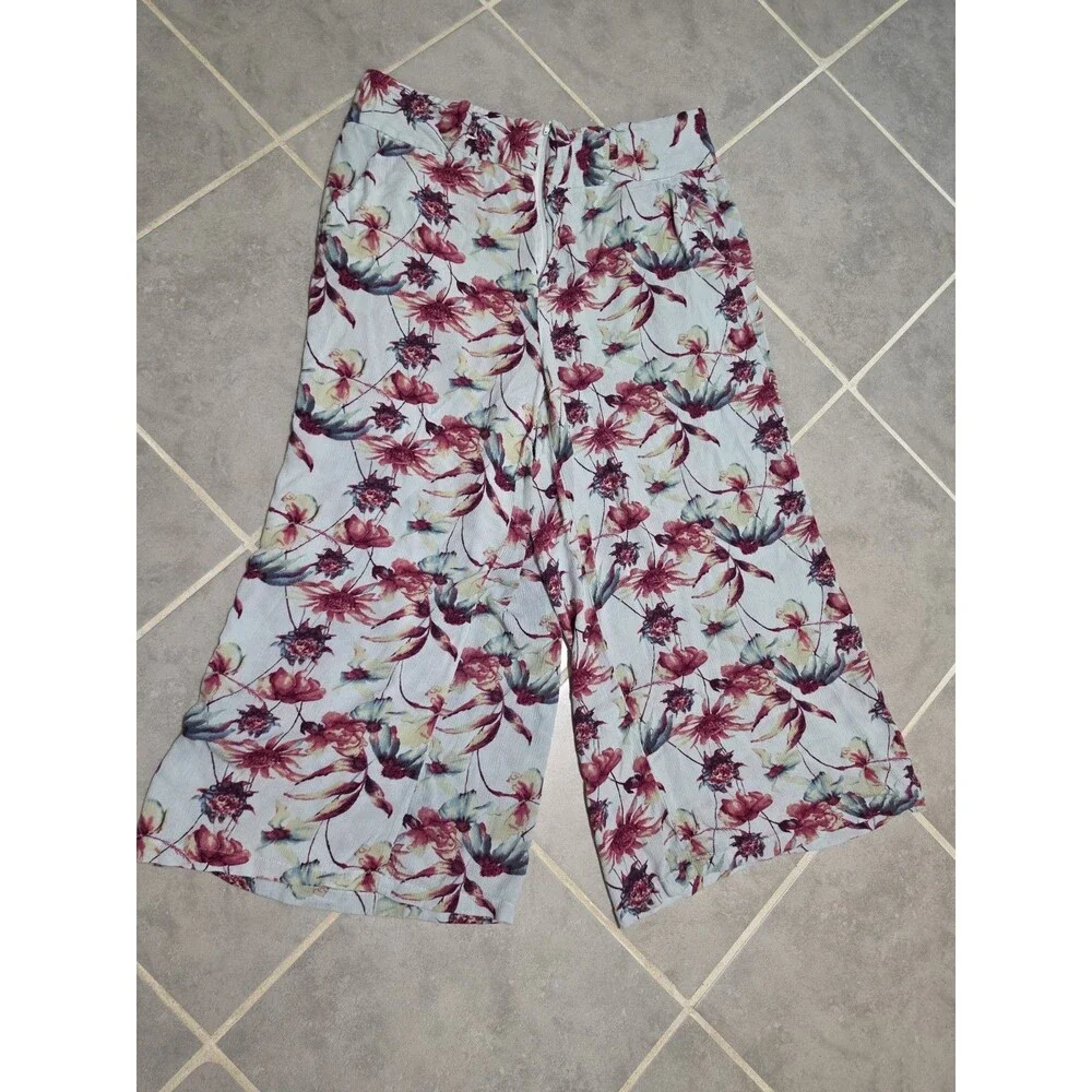 Signature Studio Women's Floral Wide Leg Culottes Pants Size L Pockets